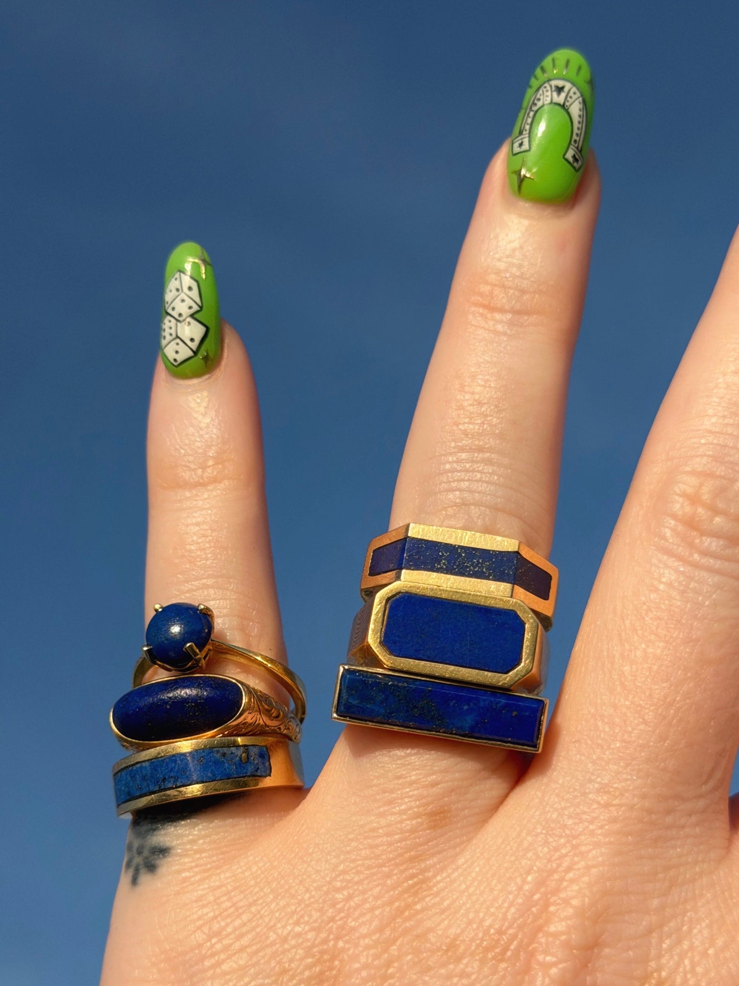 14k Round Lapis Inlay Ring