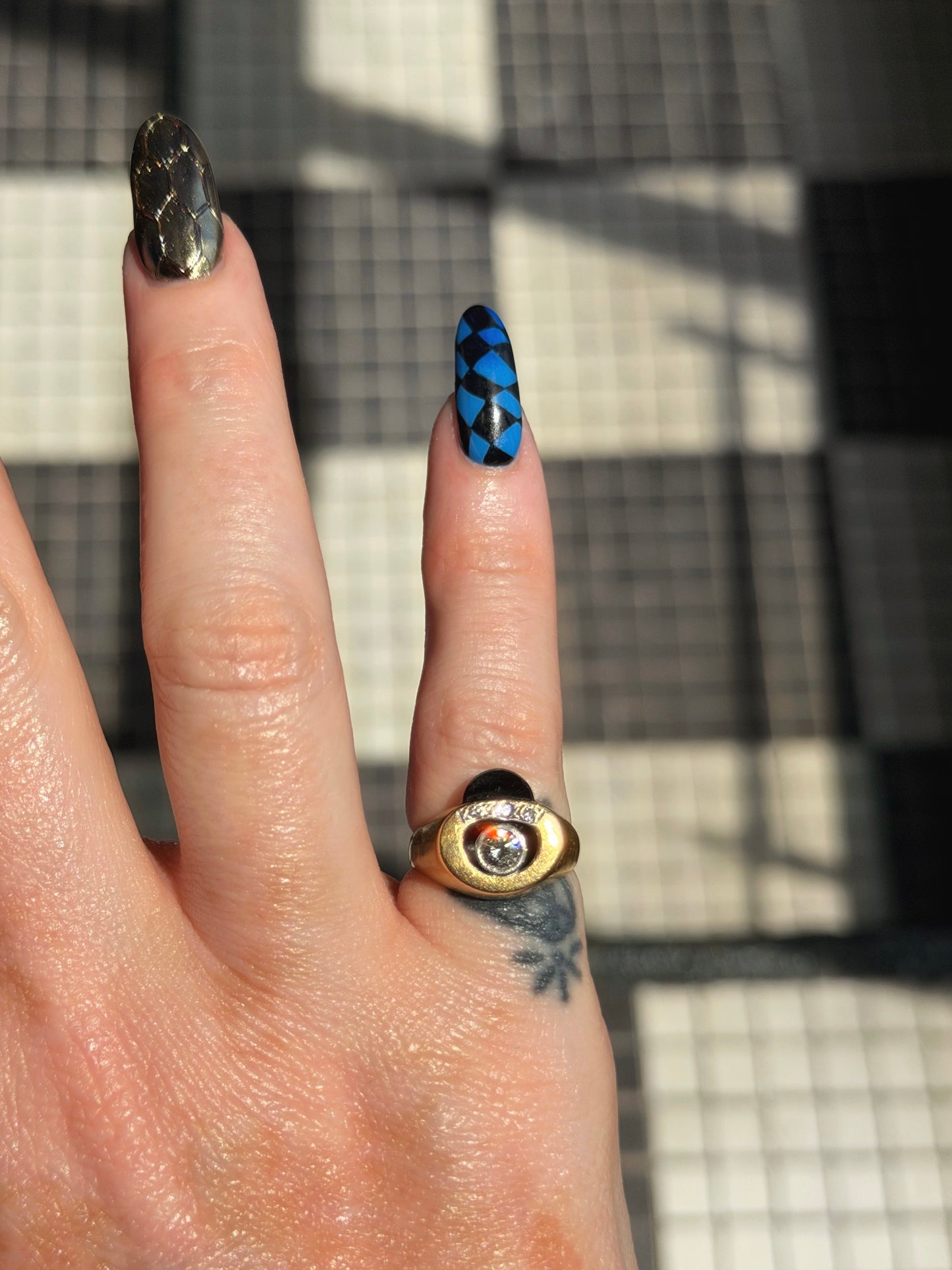 14k Onyx + Diamond Eye Ring