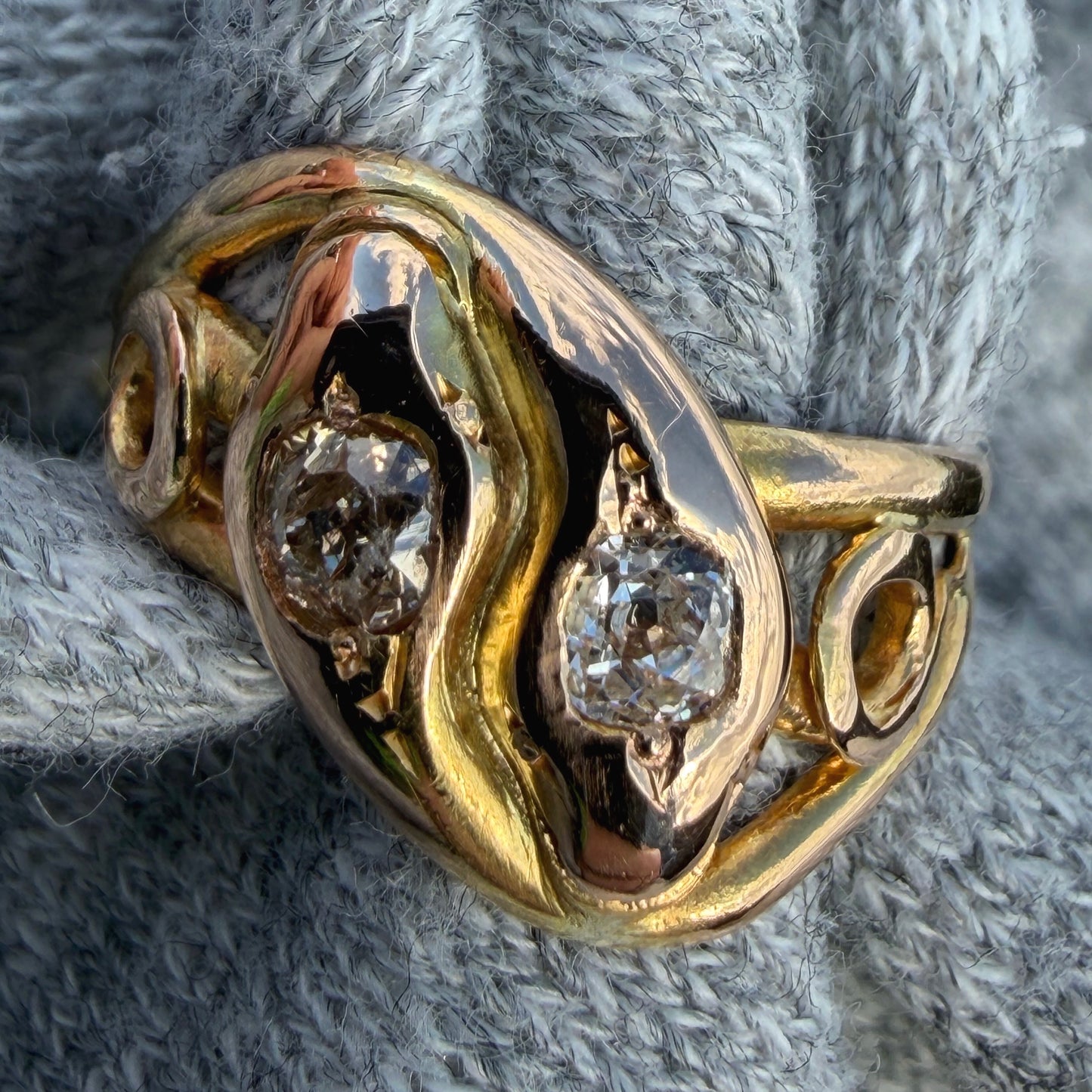18k Antique Two-Tone Old Cut Diamond Snake Ring