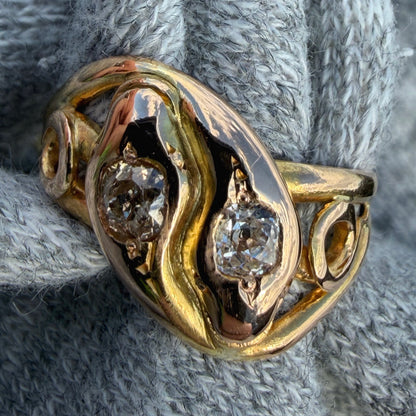 18k Antique Two-Tone Old Cut Diamond Snake Ring