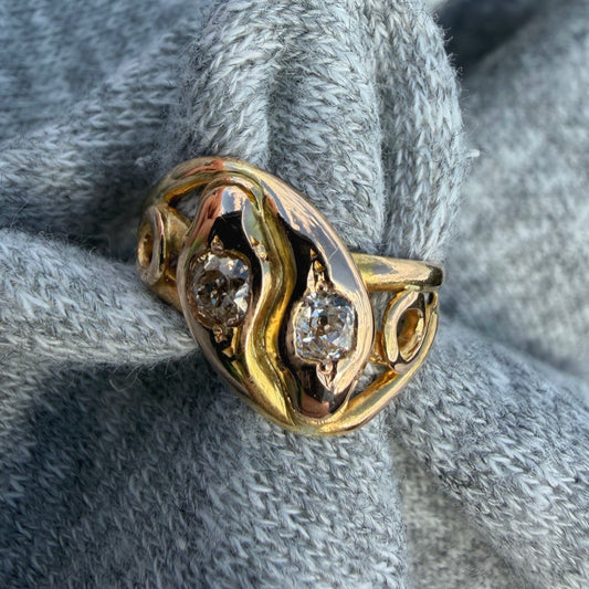 18k Antique Two-Tone Old Cut Diamond Snake Ring