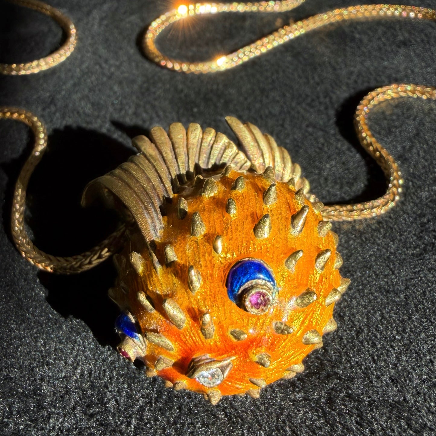 18k Enamel Puffer Fish Brooch
