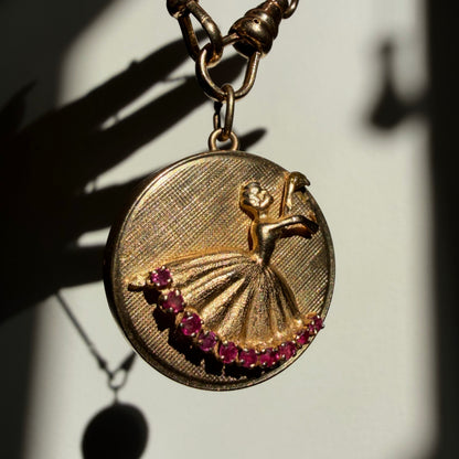 14k Ruby Ballerina Music Box Pendant