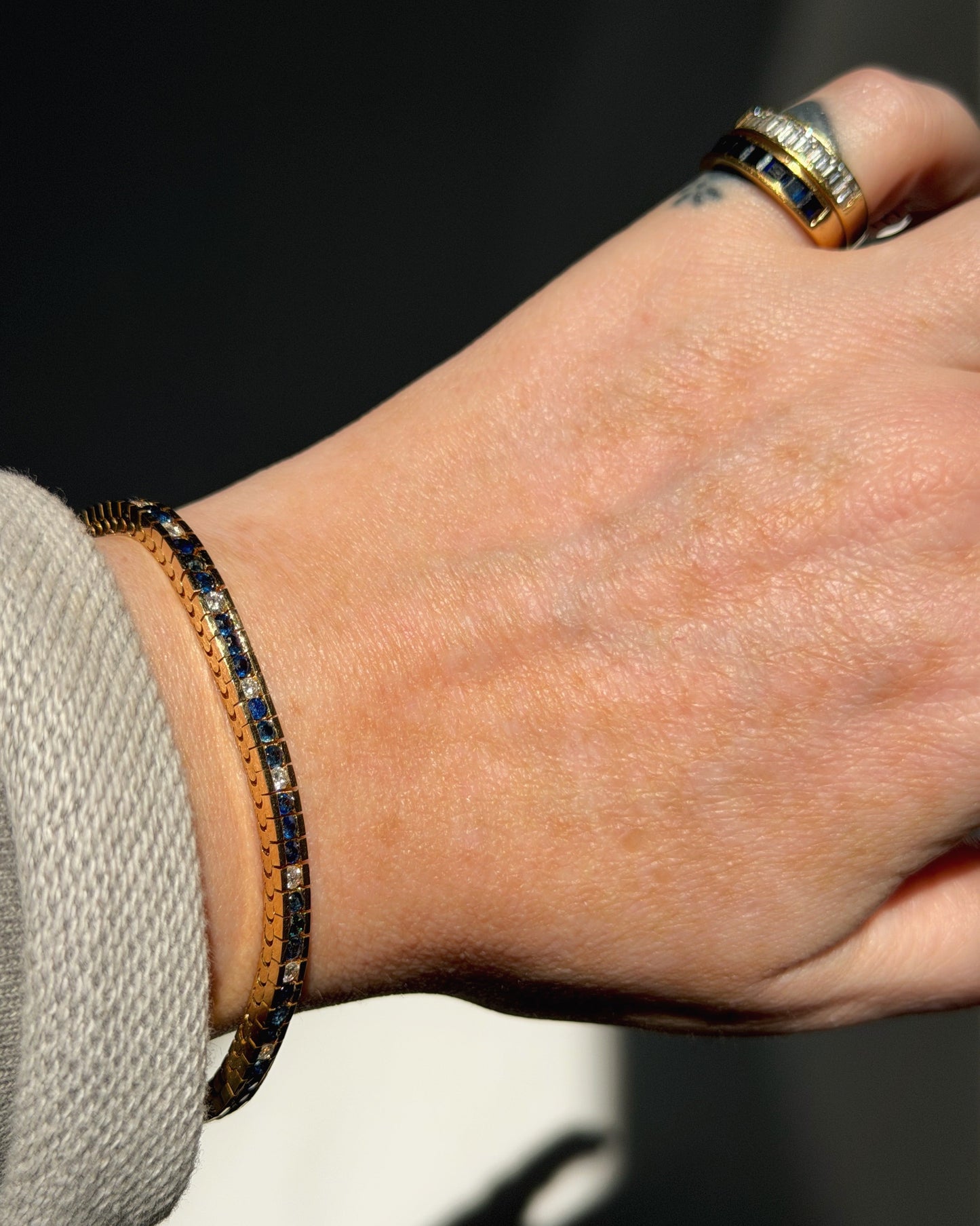 14k Diamond + Sapphire Tennis Bracelet