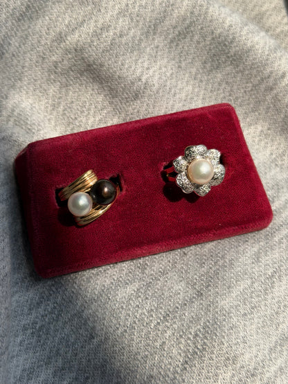 14k Pearl & Diamond Flower Ring