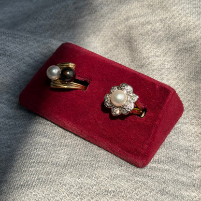 14k Pearl & Diamond Flower Ring