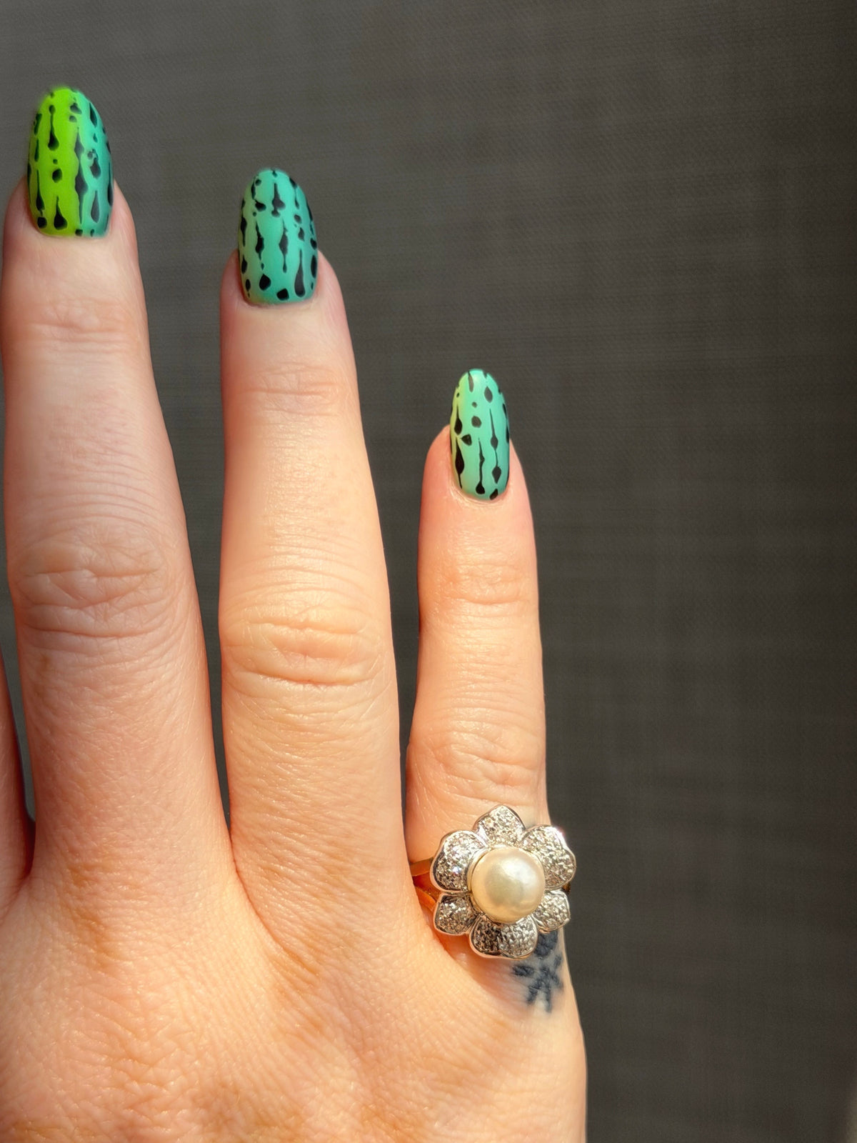 14k Pearl & Diamond Flower Ring