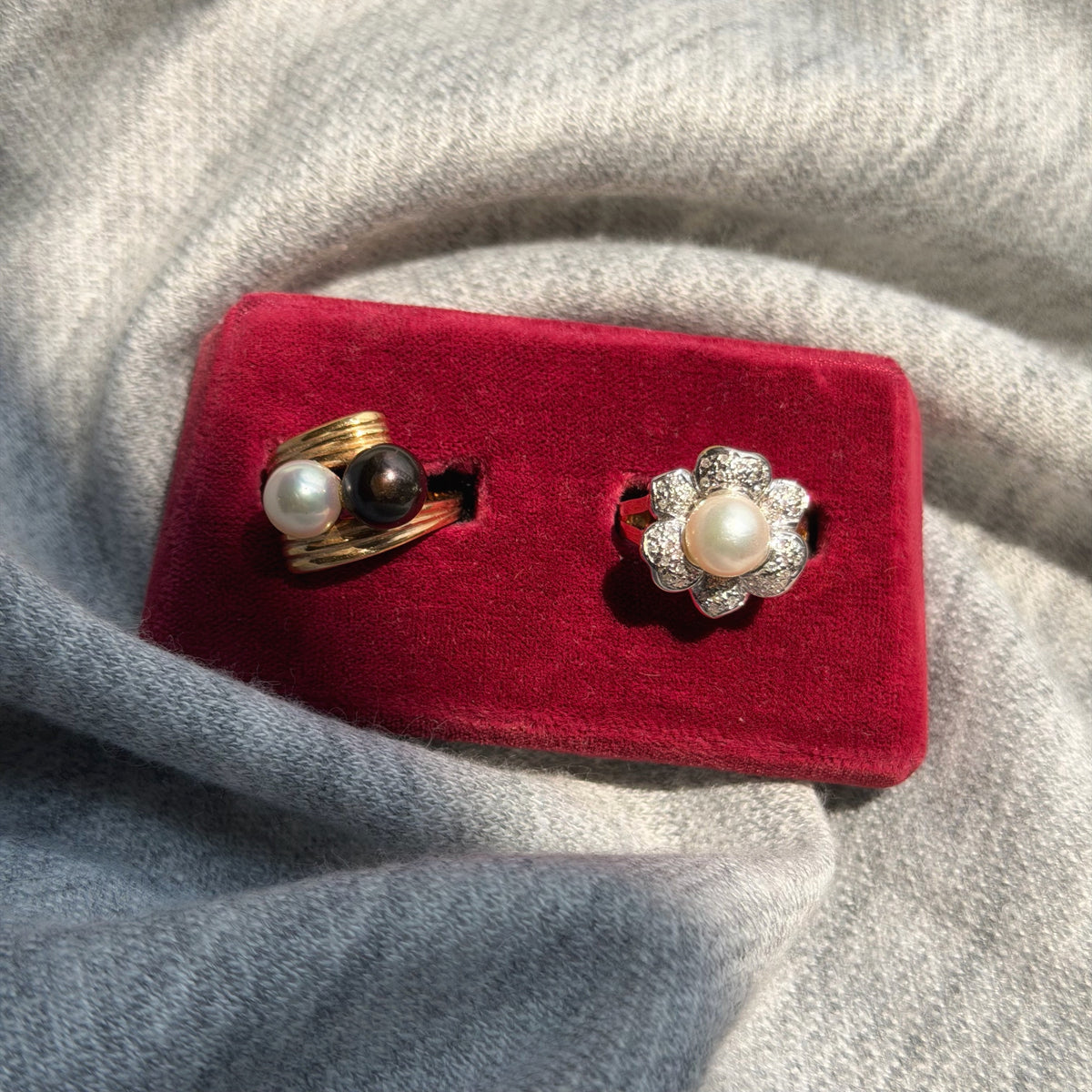 14k Pearl & Diamond Flower Ring