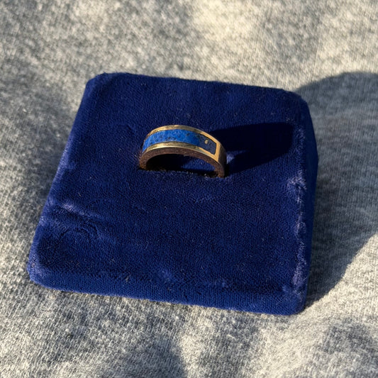 14k Round Lapis Inlay Ring