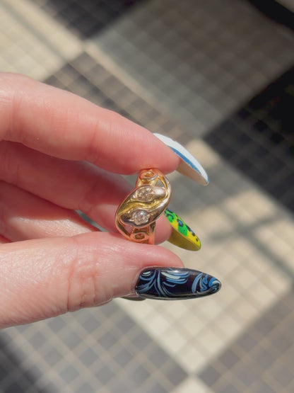 18k Antique Two-Tone Old Cut Diamond Snake Ring