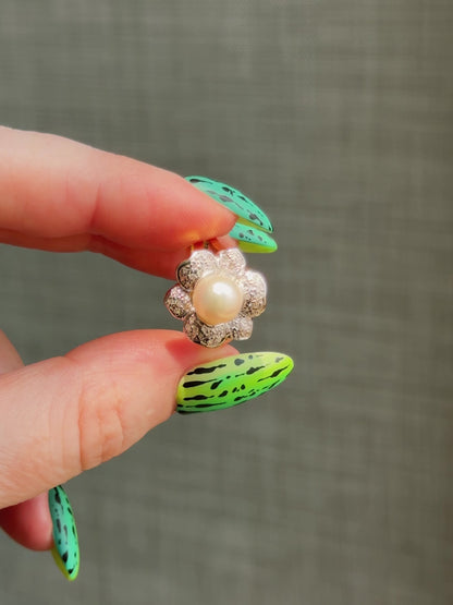14k Pearl & Diamond Flower Ring