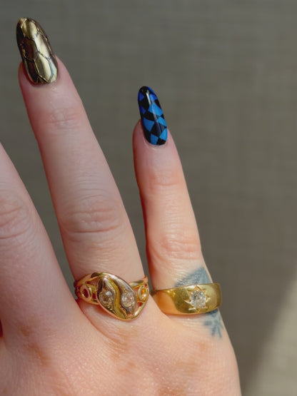 18k Antique Two-Tone Old Cut Diamond Snake Ring
